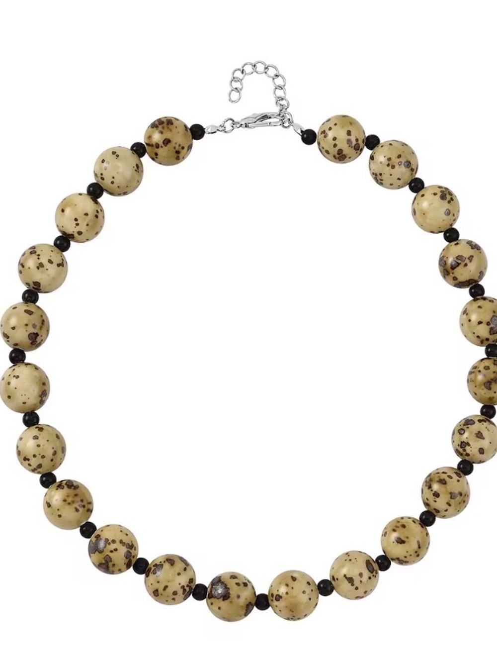 Beaded Dalmatian Yellow Ceramic & Black Glass Necklace 21.5-23.5 inches